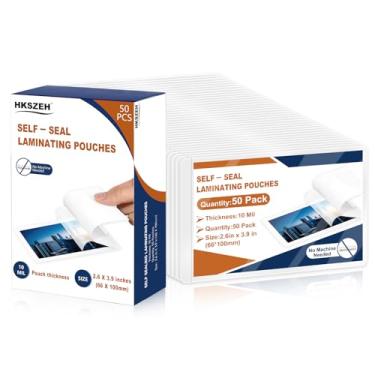 Imagem de Pacote com 50, 10 mm, 6,6 x 9,9 cm, sacos de laminação autovedantes, folhas de plástico laminadas, tamanho de cartão de visita, papel laminado transparente para escritório, escola, material doméstico