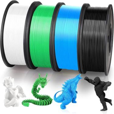 Imagem de Filamento de impressão 3D PLA 1,75 mm, 250 g × 4 bobinas, pacote de filamentos PLA 4 cores, 1 kg no total, precisão dimensional do filamento da impressora 3D +/- 0,02 mm, sem entupimento e bolhas