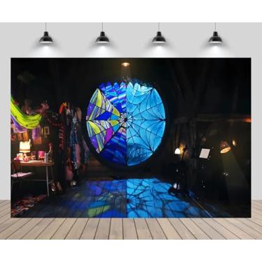 Imagem de CHNYWORK 2,1 x 1,5 m Aranha Wed Windows Pano de fundo gótico quarto de quarta-feira terror luar chão de madeira noite crianças feliz aniversário quarta-feira decoração festa de casamento adereços