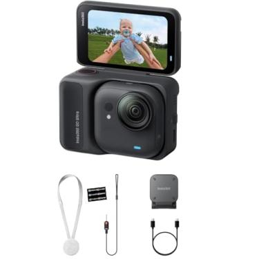 Imagem de Insta360 Pacote GO Ultra Standard Midnight Black - Câmera 4K minúscula com as mãos livres, leve e portátil, pouca luz, montagem em qualquer lugar, estabilização FlowState, vida útil da bateria de 200