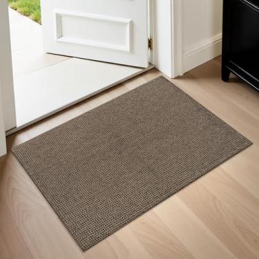 Imagem de Uphome Tapetes de banheiro Boho, 5,5 x 7,5 cm, lavável para entrada interna, forro de borracha de fazenda, forro de algodão trançado, camada baixa, tapete interno preto/natural para varanda, cozinha