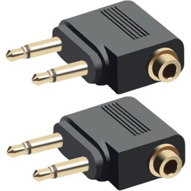 Imagem de Master Cables Adaptador de fone de ouvido de avião de áudio (pacote com 2) – Conversor de áudio de áudio duplo de 3,5 mm macho para fêmea de 3,5 mm – Som banhado a ouro