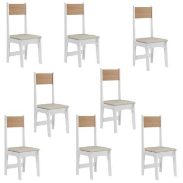 Imagem de Kit 8 Cadeiras Encosto Assento em Tecido Savana Delta Branco/Mel/Cinza