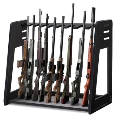 Imagem de BeGuo Suporte para 9 espingardas, suporte de exibição de espingarda de madeira maciça, organizador de armas independente com montagem sem ferramentas para sala de estar, sala de armas, cabine