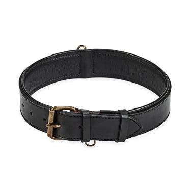 Imagem de Coleira de cachorro de couro real acolchoada interior macio com visual vintage premium feito à mão com anel de etiqueta para animais de estimação pequenos médios e grandes (GG (4,45 cm de largura para 50,8 cm - 60,96 cm), preto)