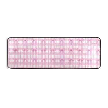 Imagem de Burbuja Tapete xadrez com laços rosa 61 x 183 cm, tapete lavável antiderrapante com suporte de borracha, tapete para sala de estar, corredor, decoração de casa