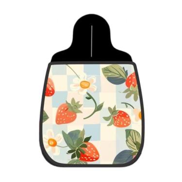 Imagem de Lixeira De Carro Organizador Morangos e Margaridas Xadrez Azul e Bege