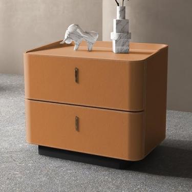 Imagem de Modern Wooden Nightstand, Wrapped in PU Leather, Featuring a Double-drawer Storage Design, a Stable Base, Silent Rails, and Rounded Corners, Suitable for Bedrooms(Brown,50 * 40 * 50cm/20 * 16 * 20in)