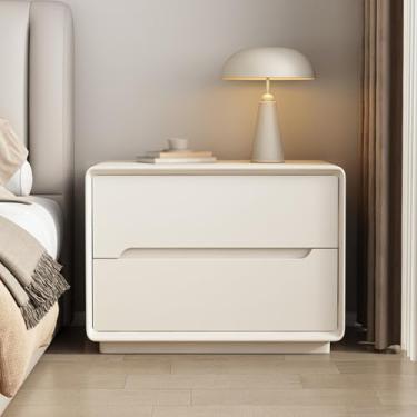 Imagem de Modern Wood Bedside Table, Double-drawer Storage Design, Floor-standing Cabinet Legs, Silent Drawer Slides, and Rounded Corners, Suitable for Bedrooms(White,45 * 40 * 50cm/18 * 16 * 20in)