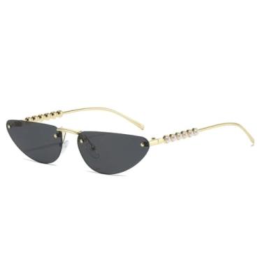 Imagem de HPIRME Óculos de luxo sem armação com lentes degradê, estilo retrô, para mulheres e homens, com proteção UV400 (preto dourado).