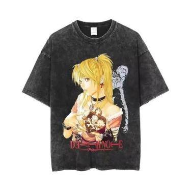 Imagem de Camiseta Masculina Y2K Death Note Anime Lavada De Manga Curta Com Gola
