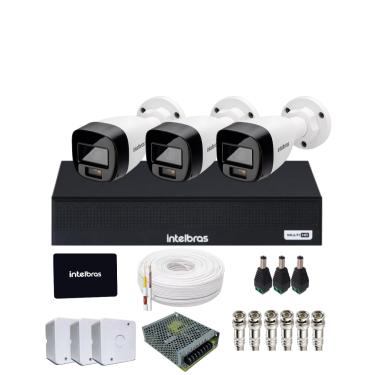 Imagem de Kit CFTV Com 3 Câmeras Intelbras 1220b Full Color  DVR intelbras 1104-c  Com SSD 512gb