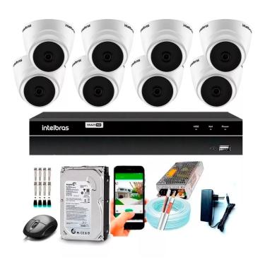 Imagem de Kit Cftv 8 Câmeras Segurança Dome 1220 Full hd com Audio Microfone Dvr Mhdx 1008c Intelbras 1tb