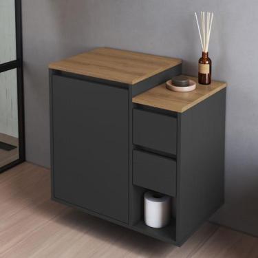 Imagem de Gabinete de Banheiro Suspenso 60cm com 1 Porta e 2 Gavetas Bahamas Art