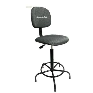 Imagem de Cadeira caixa alta apoio de pé base fixa tecido cinza preta