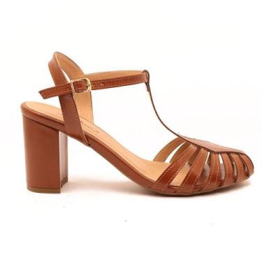 Imagem de Sandália Sapato da Corte Salto Bloco Alto Frente Fechada, S caramelo, 