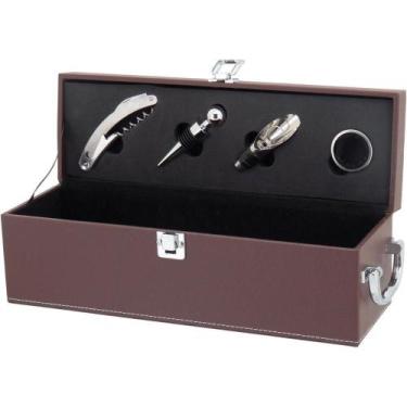 Imagem de Malbec Estojo Vinho 12X35X11Cm Sintético Marrom 5Pç Com Acessórios