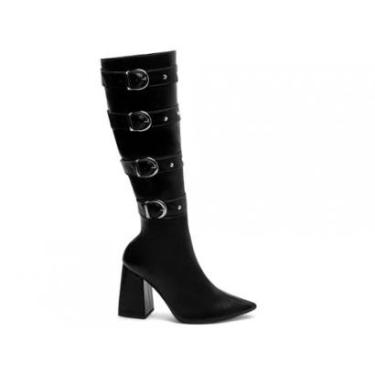 Imagem de Bota Feminina Cano Longo Salto Alto Grosso 9cm Bico Fino-Feminino
