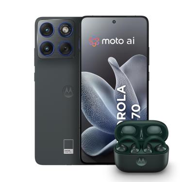 Imagem de Smartphone Motorola Edge 70 256GB 5G Cinza + Fone Moto Buds Loop Bluetooth Verde