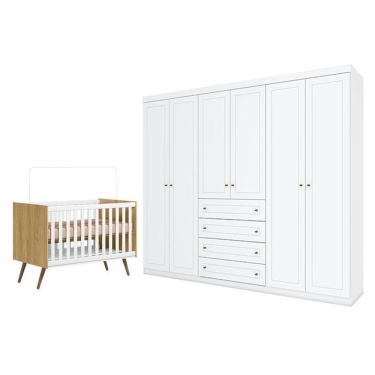 Imagem de Kit Berço Americano Q Encanto 3820 Retrô com Guarda Roupa 6 Portas MDF Branco Acetinado Qmovi