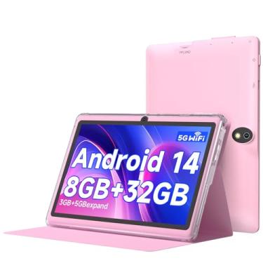 Imagem de ICONLINK Tablet Android 14.0 de 7 polegadas com capa protetora, 8 GB (expansão de 3 + 5 GB) RAM + 32 GB de ROM, tela 1024 x 600 IPS, câmera dupla, bateria de 3000 mAh, aba WiFi Bluetooth 5.0 (rosa)