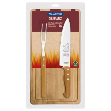 Imagem de Kit para Churrasco Tramontina com Lâminas em Aço Inox e Cabos de Madeira Natural 3 Peças Tramontina