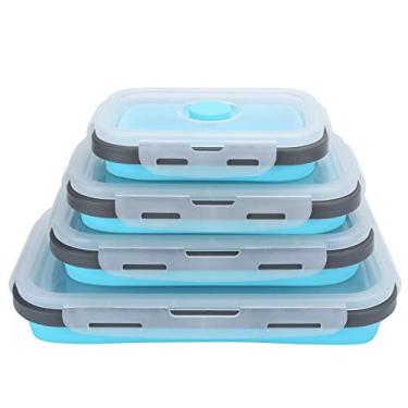 Imagem de 4 pe?as lancheira de silicone,recipiente de armazenamento de alimentos dobr¨¢vel Bento caixa para viagens ao ar livre escola piquenique acampamento escrit¨®rio cozinha e uso familiar, Lancheira de