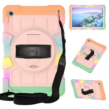 Imagem de Capa protetora híbrida de corpo inteiro à prova de choque compatível com Samsung Galaxy Tab A9 Plus SM-X210/SM-216/SM-X218 11" 2023 com alça de ombro/alça de mão giratória de 360° (cor: rosa colorido