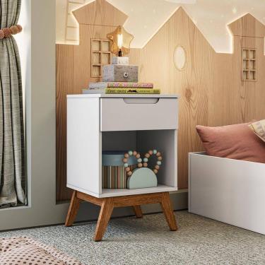 Imagem de Mesa de Cabeceira Infantil Retrô 1 Gaveta Sonhare Branco