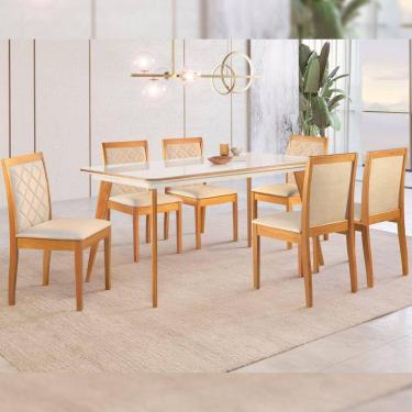 Imagem de Conjunto Sala de Jantar Mesa Madeira 160cm com 6 Cadeiras Berlim Cinamomo/Off White/Bege