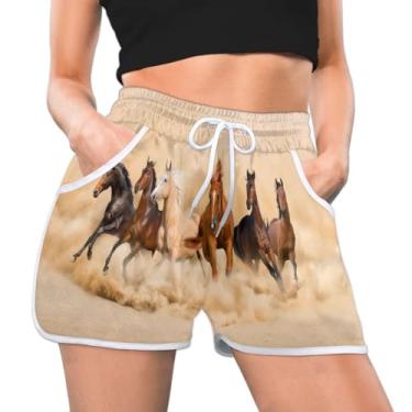 Imagem de Animal Horse Short atlético feminino rebanho de cavalos galopando verão casual atlético confortável secagem rápida academia treino, Multi, G