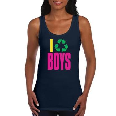 Imagem de Camiseta regata feminina "I Recycle Boys Puff Print" Funny Dating App Humor Single Independent Heart Breaker Relationship, Azul marinho, GG