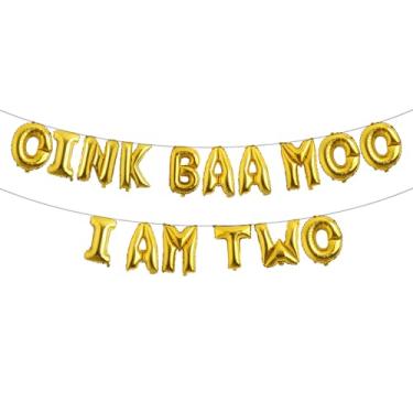 Imagem de Multicolor Oink Baa Moo I am Two Balloons Moo Moo I am Two Balloons Farm 2nd Birthday Decoration Barnyard 2nd Birthday Decoration Holy Cow I am Two Decoration (OINK BAA MOO I AM TWO Gold)