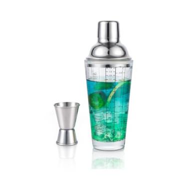 Imagem de Ailelan Coqueteleira de vidro com coador, coqueteleira de martini de 400 ml com 6 receitas na lateral, coqueteleira transparente com medidas, kit de barman para misturar coquetéis, Margarita