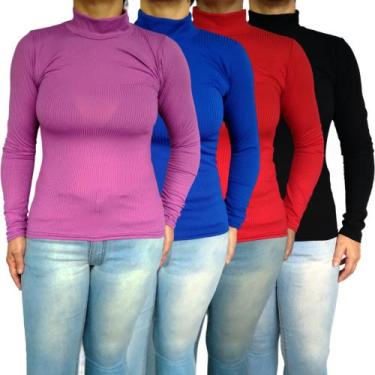 Imagem de Kit 4 Blusinhas Femininas Gola Alta Manga Longa Justas Lisas Cores Sor
