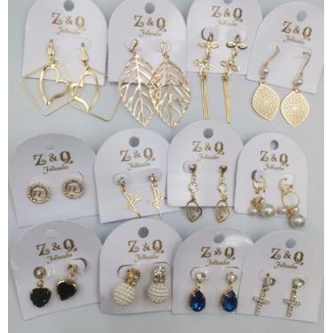 Imagem de Brinco Atacado Kit 12 Pares Brincos Grandes Folheado Bonito - HHW, Dou