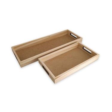 Imagem de Kit 2 Bandeja Retangular Com AlÇA G E M Madeira Pinus 10mm - ATACADÃO 