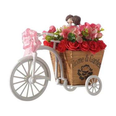 Imagem de Ｂｅｓｇａ Vaso em formato de triciclo com flores artificiais, suporte para plantas, carrinho de flores decorativas coloridas, artesanato para centros de mesa