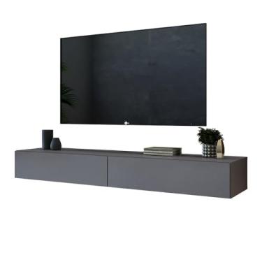 Imagem de rack para sala suspensa de parede 2 gavetas tv até 50 polegadas luxuosa decoração moderna