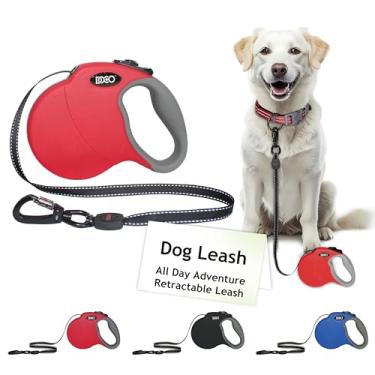 Imagem de DOCO Coleira retrátil para cães grandes (comprimento - 4,6 m, peso - até 50 kg) fita reflexiva com controle de parada e trava, encaixe giratório de 360° livre de emaranhados e aderência antiderrapante