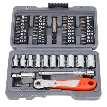 Imagem de 47 PCs Ratchet Chave de fenda Conjunto de fenda de 1/4 de polegada Soquetes de acionamento de 25 mm Chave de ranhura de fenda de estrela de 25 mm