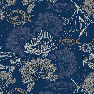 Imagem de VaryStyle Papel de parede oceano azul marinho 45 x 299 cm mundo subaquático coral peixe floral papel de parede de contato azul marinho para paredes de armário papel de parede de vinil autoadesivo para