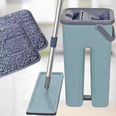 Imagem de Esfregão de Limpeza Rodo Mop E Balde Lava e Seca Profissional Com 2 Refis de Microfibra, com Dois Compartimentos de 5 litros Cada Mop Flat Limpa Esteriliza Vassoura e Rodo 360º