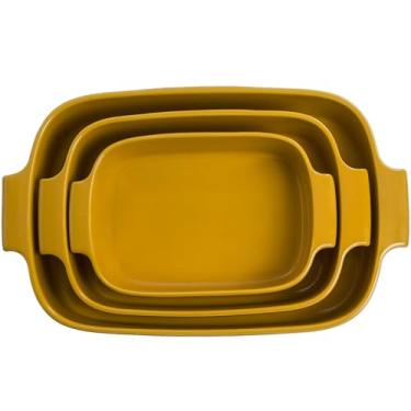 Imagem de Germer, Kit com 3 peças de travessa retangular em porcelana, modelo assar ou servir, 1 28X19cm / 1 30X21cm / 1 37x26cm, Amarelo