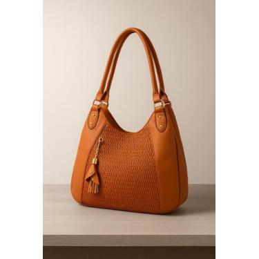 Imagem de Bolsa Feminina Grande Preta Alça Longa Ombro e Mão Textura Chique Luxo