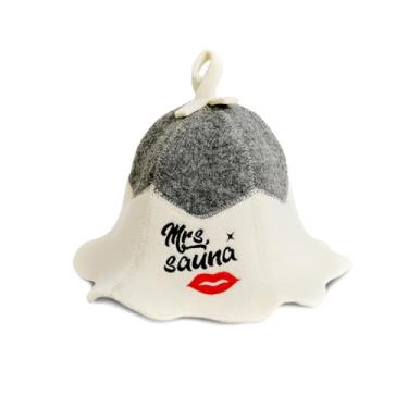 Imagem de SAUNA GURU Chapéu de sauna 'Mrs Sauna' Branco - Chapéus de feltro de lã 100% orgânica para Banya Russa - Proteja sua cabeça do calor - Guia eBook de sauna em inglês incluído - com bordado