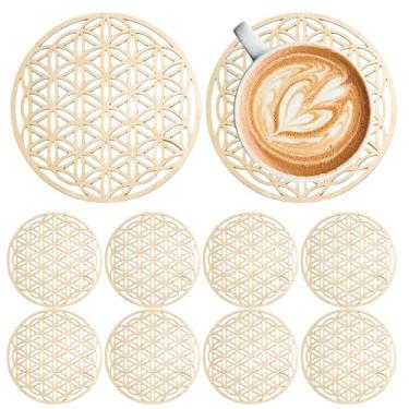 Imagem de Conjunto de 10 porta-copos de , 10 cm, resistente ao calor, porta-copos de flor da vida para mesa, tapete de xícara de chá, caneca de café, flor da vida, arte de parede para meditação, sala de