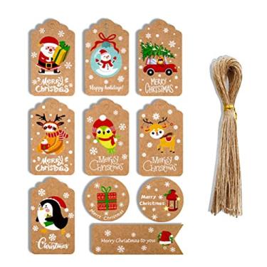 Imagem de lyrlody 50pcs Christmas Kraft Paper Tags 10 Estilos Com 50 Cordas de Cânhamo 3 Formas 300gsm para Suprimentos de Embrulho de Presentes Decoração de Férias de Artesanato Diy (Série 6)