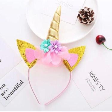 Imagem de Tiara Arquinho Chifre Unicórnio Orelhas Arco Íris Diadema Meninas F - 