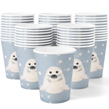 Imagem de Cheerland Paper Party Cups Disposable White Arctic Seal Drinking Cups For Chirstmas Birthday Winter Themed Birthday Party Supplies - Pack of 50